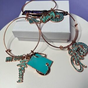 Rose Gold and Turquoise Charm Bracelet Set Of 3 Bangles